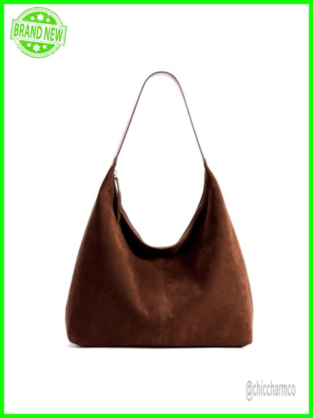 Slouchy Tote Bag Faux Suede Leather Hobo Crescent Zipper Shoulder Purse